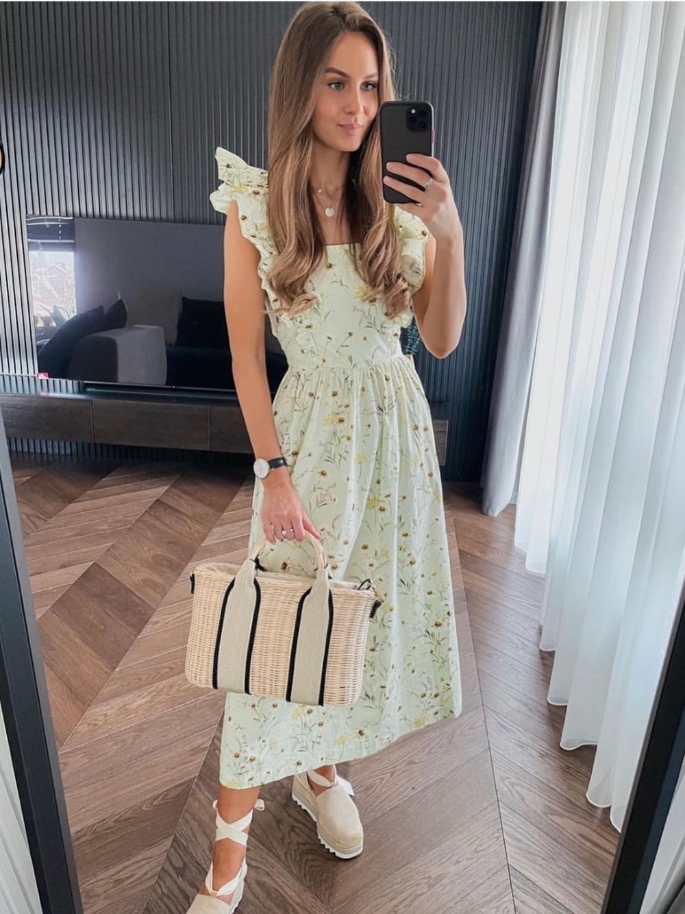 H&M Wildflower Meadow Ruffled Poplin Cotton Midi Dress - NWT